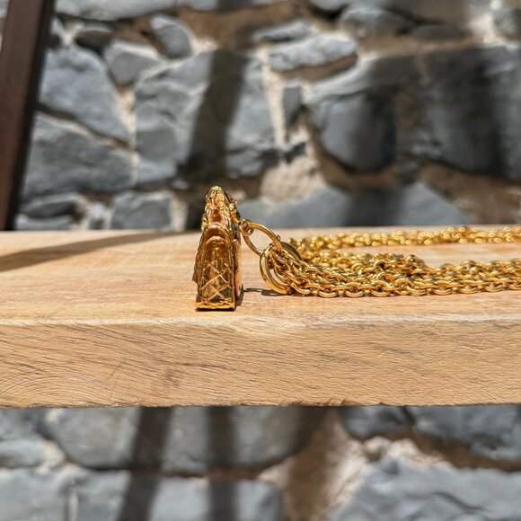 Chanel Vintage Gold Plated Bag Charm Triple Chains Necklace Belt - Picture 5 of 16